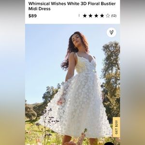 NWT Whimsical Wishes White 3D Floral Bustier Midi Dress